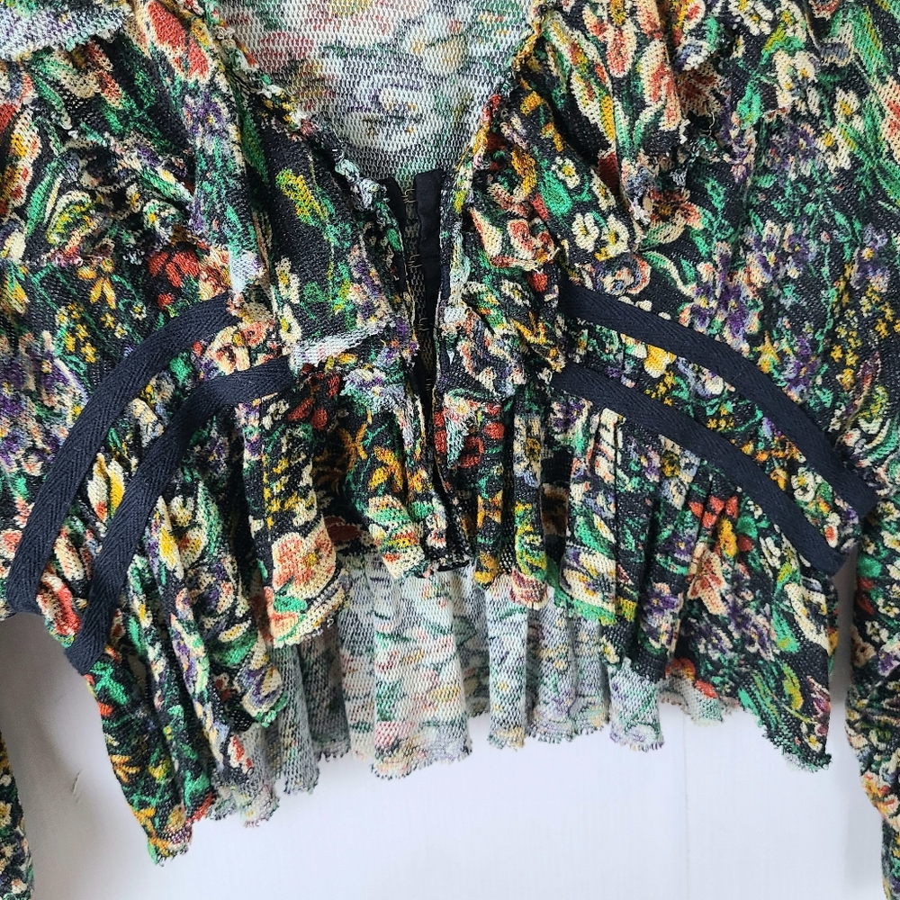 Free People Rudi Ruffle Night Black Orange Floral Garden Printed Top - Picture 7 of 10